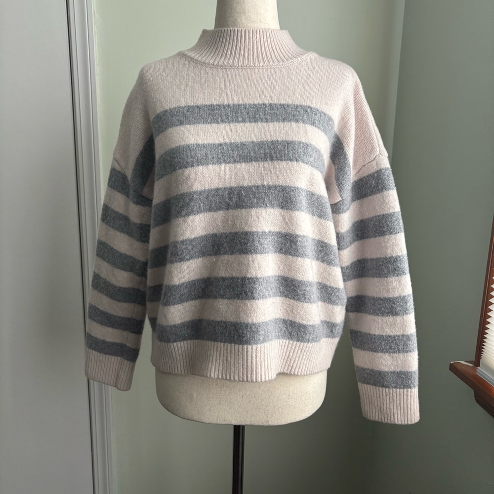 Harper Lane wool Cashmere blend Mock Neck Pullover striped Sweater size L